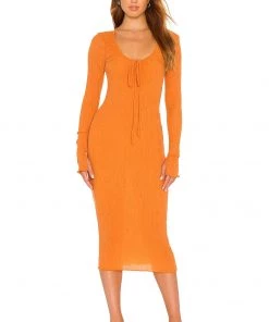 Promo 🛒 Camila Coelho Naya Midi Dress 👗 In Sunset Orange 🔥