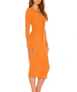 Promo 🛒 Camila Coelho Naya Midi Dress 👗 In Sunset Orange 🔥 -Camila Coelho Store COEL WD143 V2