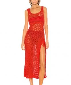 Flash Sale ❤️ Camila Coelho Athena Crochet Dress 👗 In Coral Red 🔥