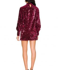 Best Pirce 😀 Camila Coelho Jezabel Mini Dress 👗 In Burgundy 🔥 -Camila Coelho Store COEL WD177 V3