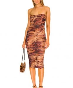 Wholesale 👏 Camila Coelho Diana Midi Dress 👗 In Black Tiger Stripe ✔️