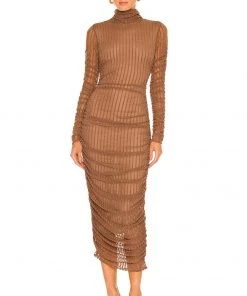 Discount 🛒 Camila Coelho Joelle Midi Dress 👗 In Brown 🎁