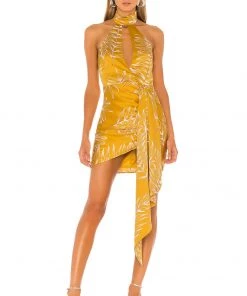 Outlet 😍 Camila Coelho Antonia Mini Dress 👗 In Gold Tropical 🧨