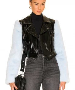 Best Sale 🔥 Camila Coelho Florencia Moto Jacket In Black & Blue ❤️