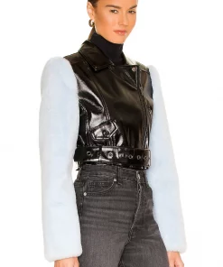 Best Sale 🔥 Camila Coelho Florencia Moto Jacket In Black & Blue ❤️ -Camila Coelho Store COEL WO31 V3