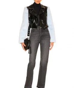 Best Sale 🔥 Camila Coelho Florencia Moto Jacket In Black & Blue ❤️ -Camila Coelho Store COEL WO31 V5