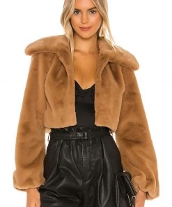 Best reviews of 🤩 Camila Coelho Cleobella Cropped Faux Fur Jacket In Light Walnut ✨