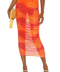 Top 10 🤩 Camila Coelho Kelly Maxi Skirt In Orange Tie Dye 🎉