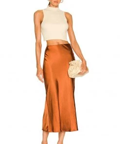 Best deal 🎁 Camila Coelho Gysele Midi Skirt In Brown 🛒 -Camila Coelho Store COEL WQ83 V4