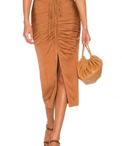 New 🤩 Camila Coelho Janelle Midi Skirt In Chestnut Brown ✔️