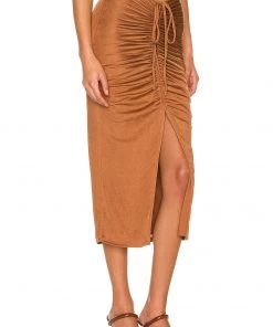 New 🤩 Camila Coelho Janelle Midi Skirt In Chestnut Brown ✔️ -Camila Coelho Store COEL WQ92 V2