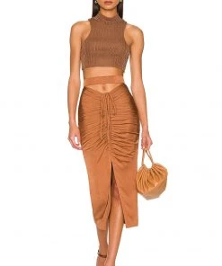 New 🤩 Camila Coelho Janelle Midi Skirt In Chestnut Brown ✔️ -Camila Coelho Store COEL WQ92 V4