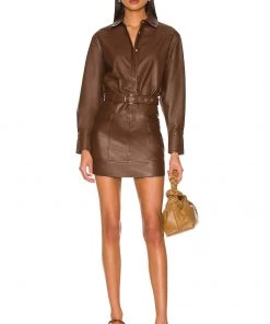 Best deal ✨ Camila Coelho Jas Leather Mini Skirt In Brown 🤩 -Camila Coelho Store COEL WQ96 V4