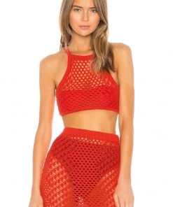 Promo ❤️ Camila Coelho Ipanema Crochet Top In Coral Red 🎁
