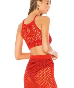 Promo ❤️ Camila Coelho Ipanema Crochet Top In Coral Red 🎁 -Camila Coelho Store COEL WS10 V3