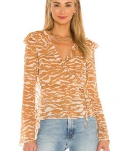 Cheapest 🔔 Camila Coelho Sky Wrap Top In Brown Zebra 🧨