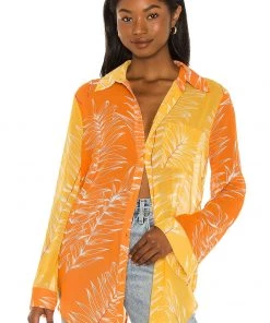 Cheapest 🌟 Camila Coelho Brynn Shirt Dress 👗 In Yellow & Orange ⭐