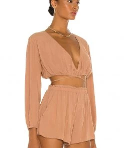 Promo 🎁 Camila Coelho Hattie Top In Taupe 😀 -Camila Coelho Store COEL WS137 V2