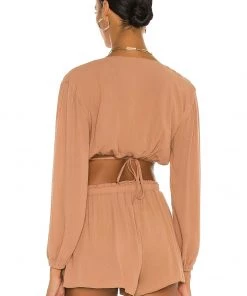 Promo 🎁 Camila Coelho Hattie Top In Taupe 😀 -Camila Coelho Store COEL WS137 V3