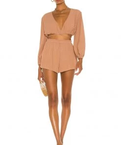 Promo 🎁 Camila Coelho Hattie Top In Taupe 😀 -Camila Coelho Store COEL WS137 V4