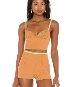 Budget ⭐ Camila Coelho Claudine Crochet Top In Tan & White 💯