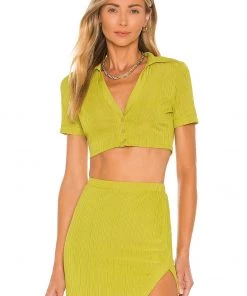 Best Sale 🌟 Camila Coelho Bennie Crop Shirt In Yellow Green 🔥