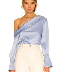 Deals 😀 Camila Coelho Adriana Bodysuit In Dusty Blue 🧨