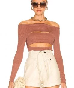 Deals 👏 Camila Coelho Shaelle Bodysuit In Brick Mauve 🔥