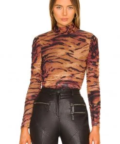 Top 10 🔔 Camila Coelho Lara Bodysuit In Black Tiger Stripe 🛒
