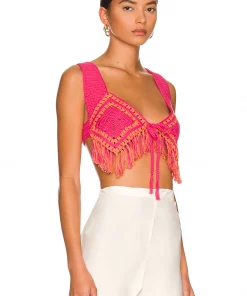 Best Pirce 🤩 Camila Coelho Mira Hand Crochet Fringe Top In Raspberry & Orange 💯 -Camila Coelho Store COEL WS207 V2
