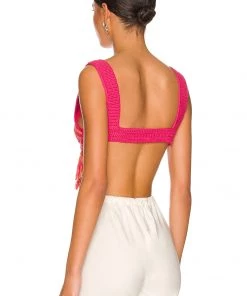 Best Pirce 🤩 Camila Coelho Mira Hand Crochet Fringe Top In Raspberry & Orange 💯 -Camila Coelho Store COEL WS207 V3