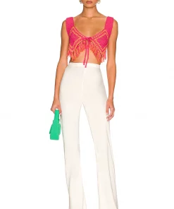 Best Pirce 🤩 Camila Coelho Mira Hand Crochet Fringe Top In Raspberry & Orange 💯 -Camila Coelho Store COEL WS207 V4