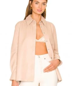 Budget 👏 Camila Coelho Louie Leather Button Down In Nude ✨ -Camila Coelho Store COEL WS211 V2