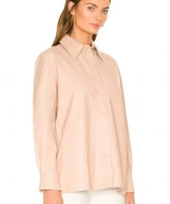 Budget 👏 Camila Coelho Louie Leather Button Down In Nude ✨ -Camila Coelho Store COEL WS211 V3