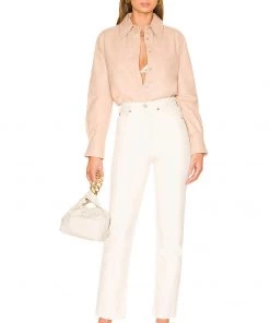 Budget 👏 Camila Coelho Louie Leather Button Down In Nude ✨ -Camila Coelho Store COEL WS211 V5