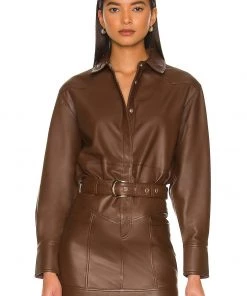 Cheapest 🌟 Camila Coelho Nelli Leather Blouse In Brown 🧨