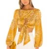 Top 10 ⌛ Camila Coelho Marcia Top In Gold Tropical 🌟 -Camila Coelho Store COEL WS26 V1