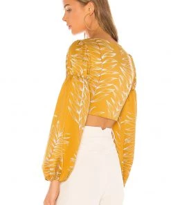 Top 10 ⌛ Camila Coelho Marcia Top In Gold Tropical 🌟 -Camila Coelho Store COEL WS26 V3