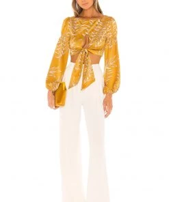 Top 10 ⌛ Camila Coelho Marcia Top In Gold Tropical 🌟 -Camila Coelho Store COEL WS26 V4
