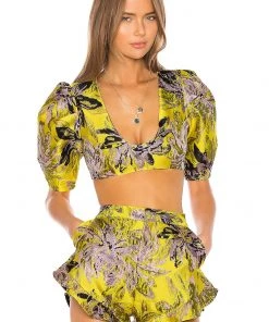 Discount 😀 Camila Coelho Kahlo Crop Top In Yellow Floral 🎉