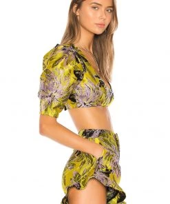 Discount 😀 Camila Coelho Kahlo Crop Top In Yellow Floral 🎉 -Camila Coelho Store COEL WS4 V2