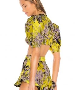 Discount 😀 Camila Coelho Kahlo Crop Top In Yellow Floral 🎉 -Camila Coelho Store COEL WS4 V3