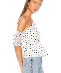 Top 10 👍 Camila Coelho Mala Peplum Top In White & Black 🧨 -Camila Coelho Store COEL WS7 V2