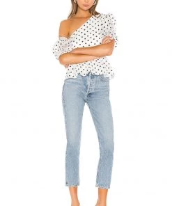 Top 10 👍 Camila Coelho Mala Peplum Top In White & Black 🧨 -Camila Coelho Store COEL WS7 V4